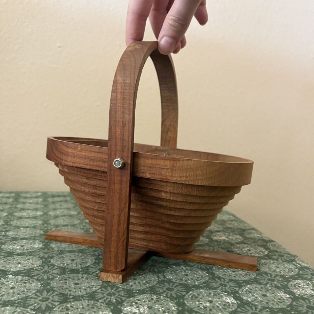 Rustic Wood Handmade Trivet Basket Collapsible